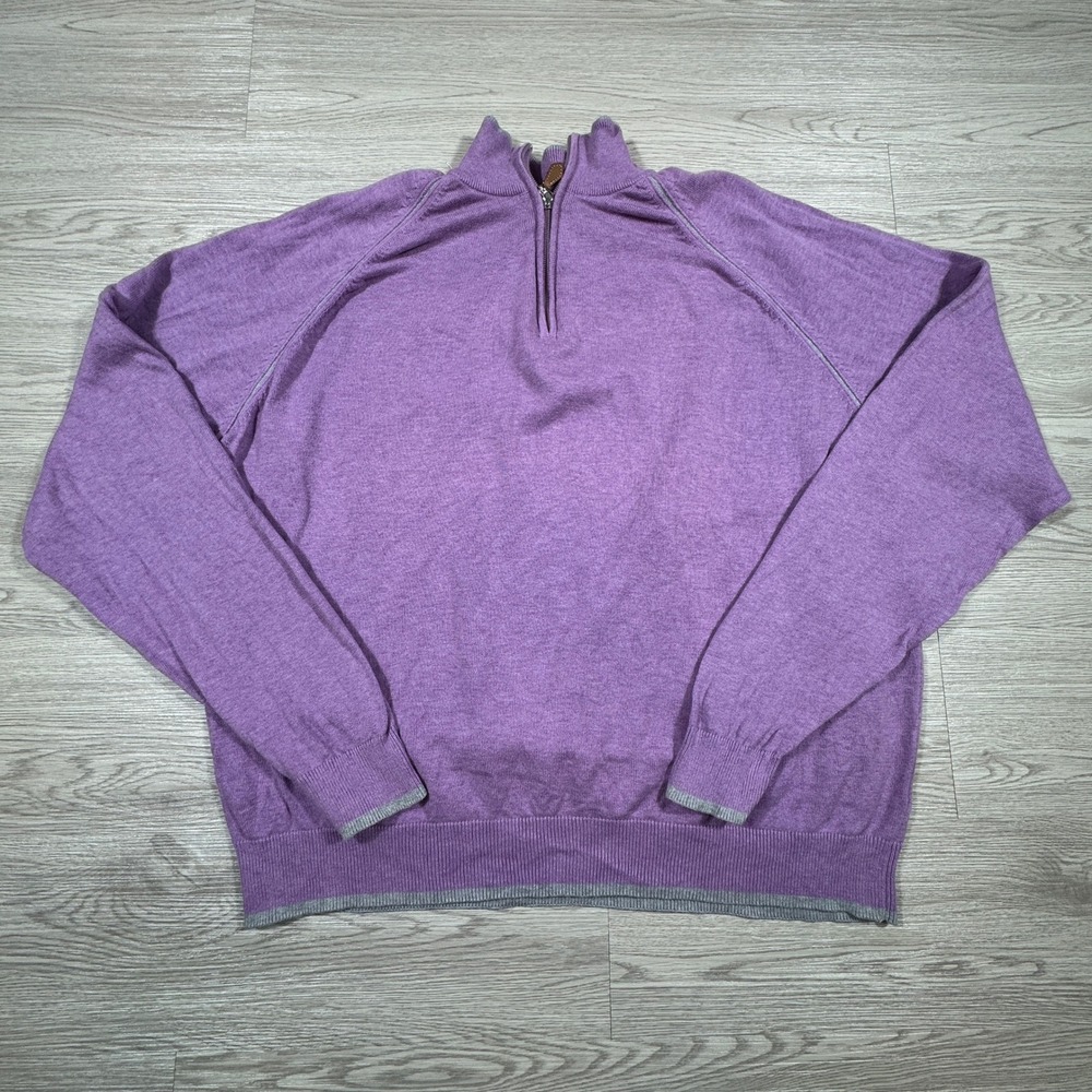 Alan Paine Mens Sweater‎ Quarter Zip Purple XXL Cotton Cashmere Pullover